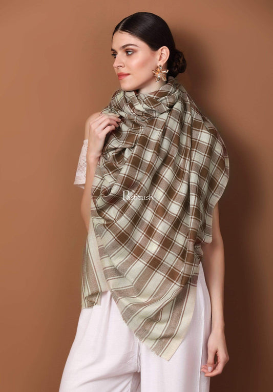 Pashtush India Womens Shawls Pashtush Womens Fine Wool Shawl, Checkered Design, Purple