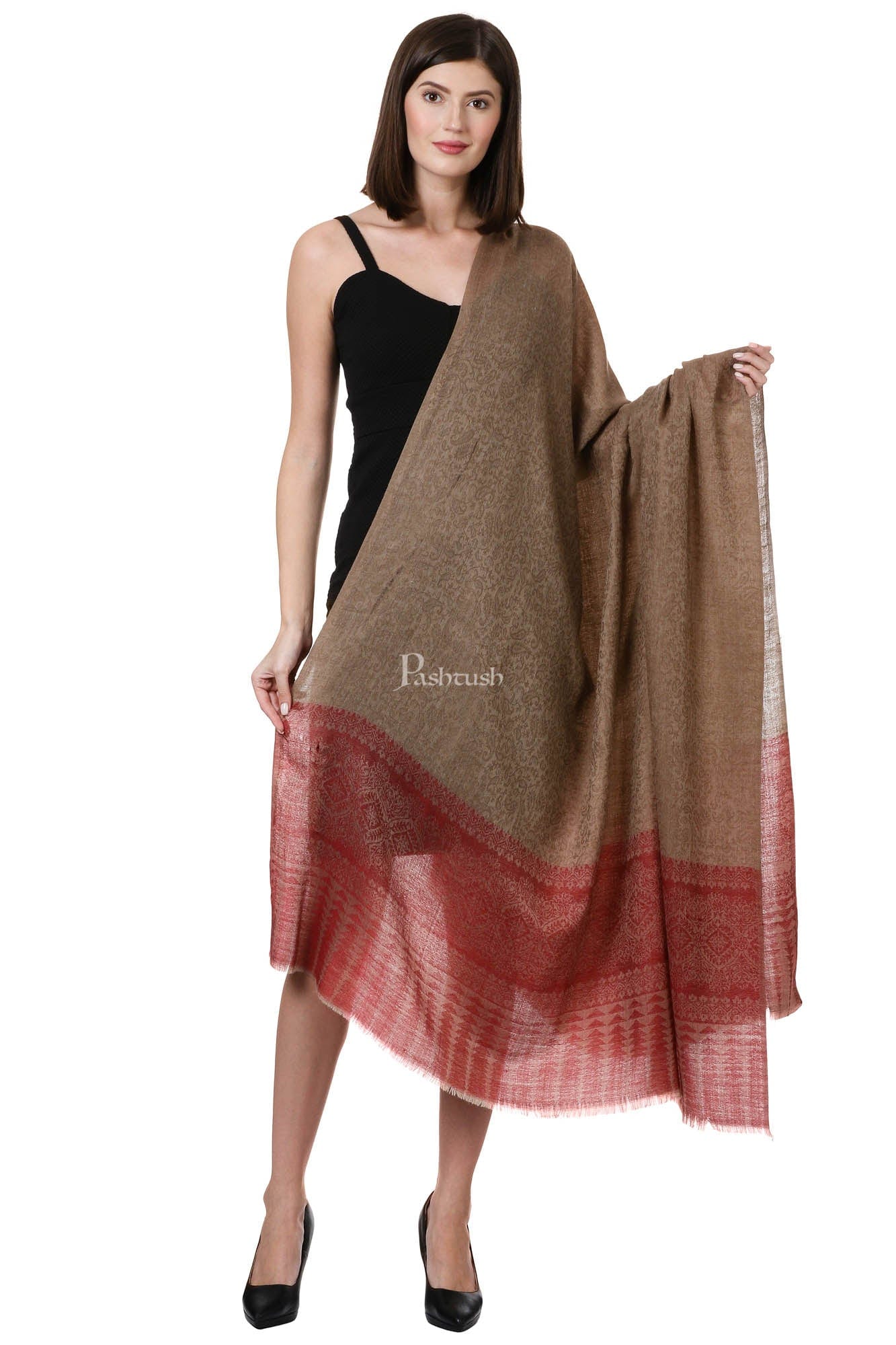 Pashtush India Womens Shawls Pashtush Womens Fine Wool Shawl, Clay