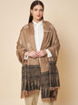 Pashtush India Womens Shawls Pashtush Womens Fine Wool Shawl, Contrast Palla With Tonal Embroidery Design, Blue And Beige