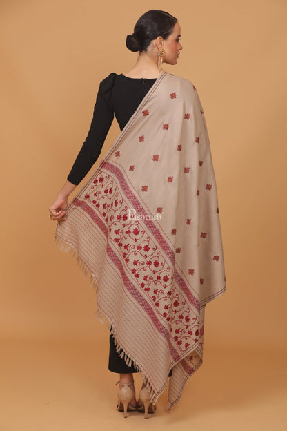 Pashtush India Womens Stoles and Scarves Scarf Pashtush womens Fine Wool shawl, design, Beige