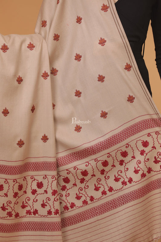 Pashtush India Womens Stoles and Scarves Scarf Pashtush womens Fine Wool shawl, design, Beige