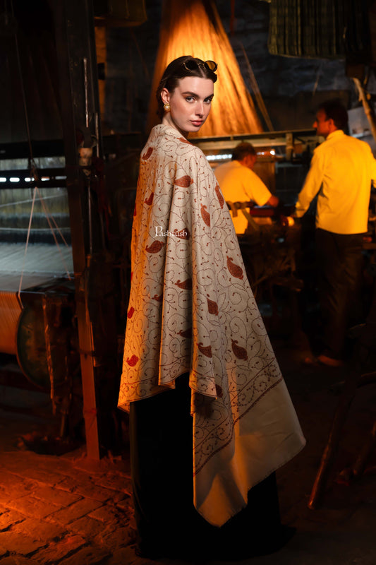 Pashtush India Womens Shawls Pashtush Womens Fine Wool Shawl,  Design, Beige