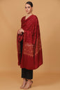 Pashtush India Womens Stoles and Scarves Scarf Pashtush womens Fine Wool shawl, embroidery shawl Paisley jaal palla design, Maroon