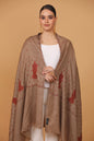 Pashtush India Womens Stoles and Scarves Scarf Pashtush womens Fine Wool shawl, embroidery shawl Paisley self palla design, Taupe