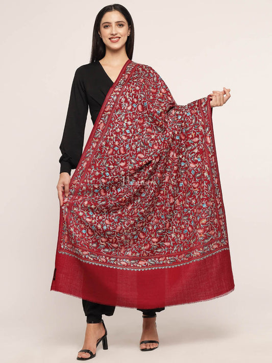 Pashtush India Womens Shawls Pashtush womens Fine Wool shawl, ethnic nalki embroidery design, Multicolour