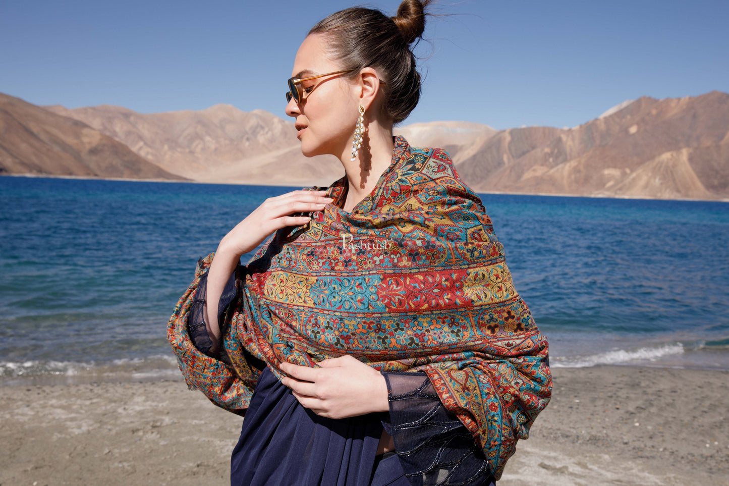 Pashtush India Womens Shawls Pashtush Womens Fine Wool Shawl, Ethnic Weave Design, Multicolour