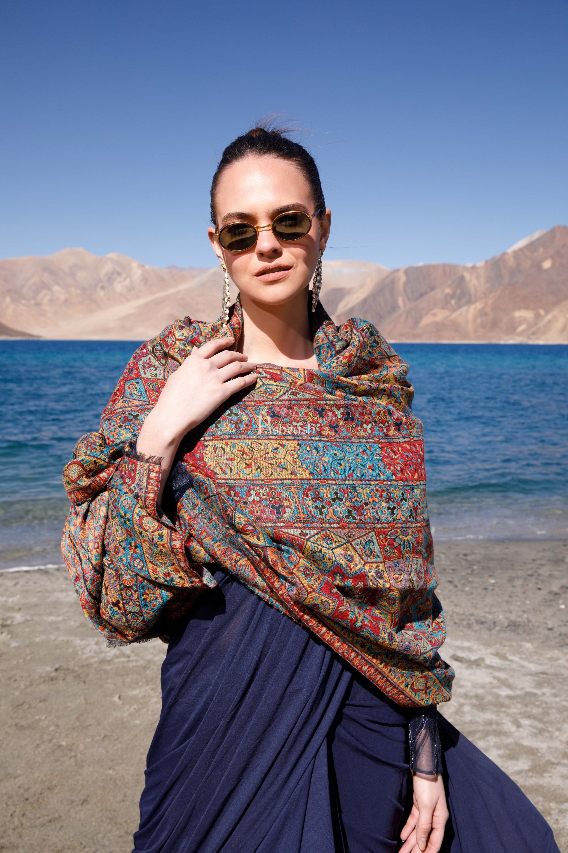 Pashtush India Womens Shawls Pashtush Womens Fine Wool Shawl, Ethnic Weave Design, Multicolour