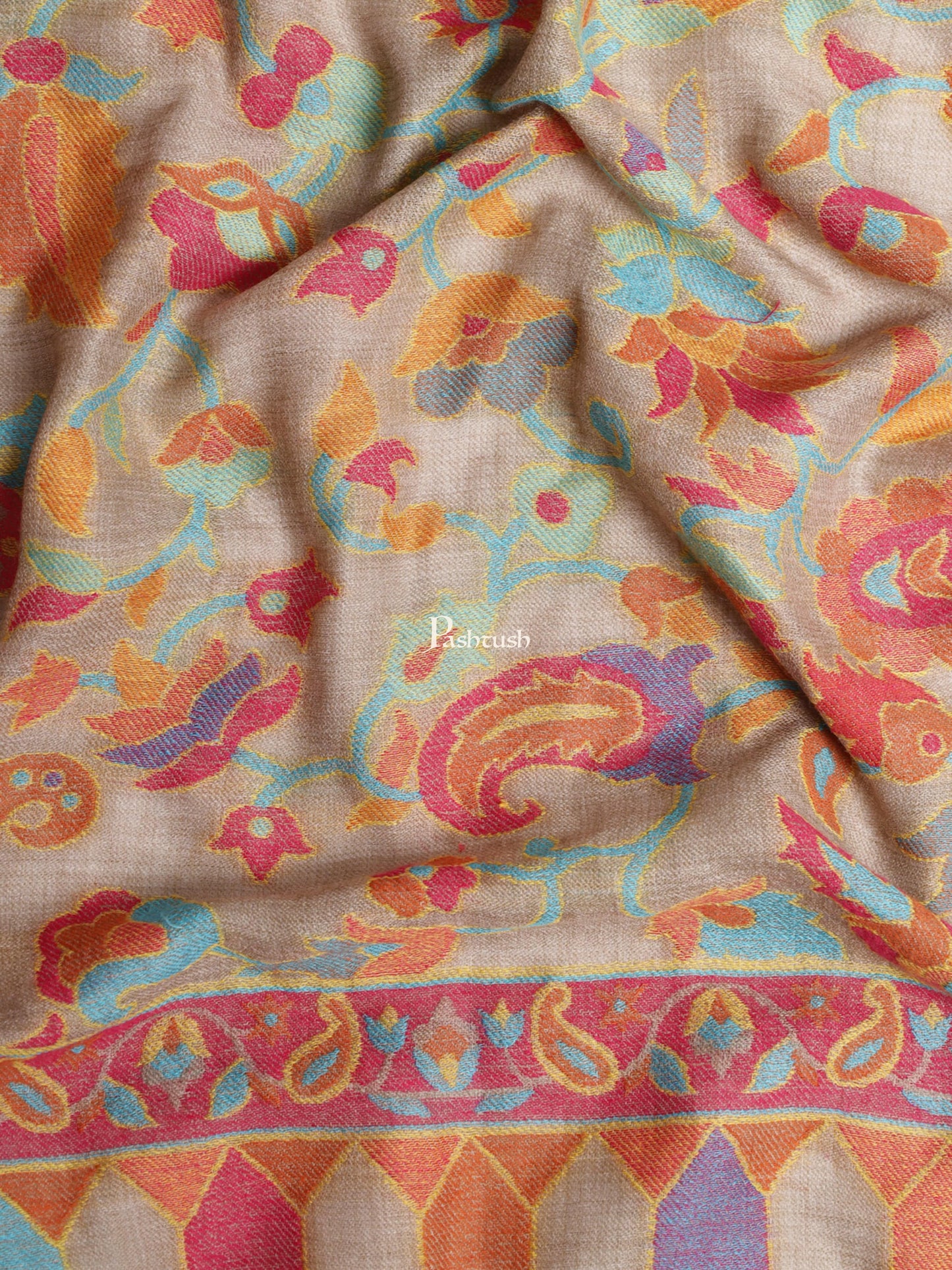Pashtush India Womens Shawls Pashtush Womens Fine Wool Shawl, Ethnic Weave , Extra Soft and Warm, Light Weight, Pastel Hues