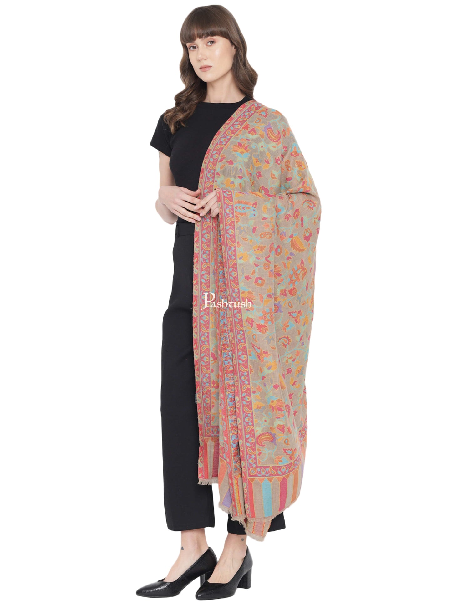 Pashtush India Womens Shawls Pashtush Womens Fine Wool Shawl, Ethnic Weave , Extra Soft and Warm, Light Weight, Pastel Hues