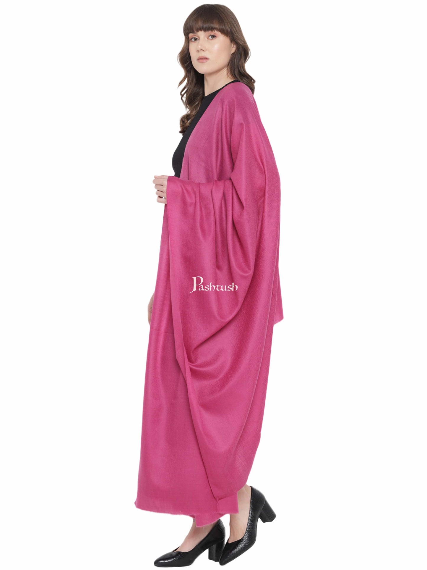 Pashtush India Womens Shawls Pashtush Womens Fine Wool Shawl, Extra Soft, Basics Solid, Fuschia