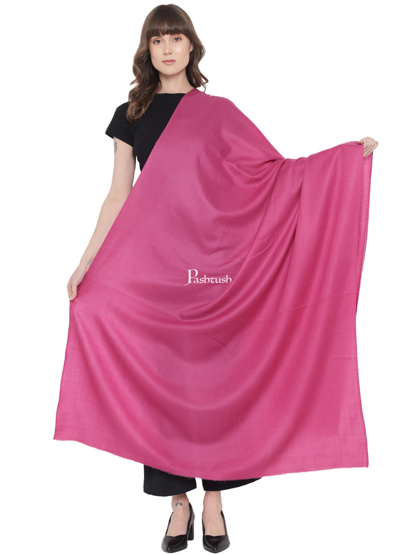 Pashtush India Womens Shawls Pashtush Womens Fine Wool Shawl, Extra Soft, Basics Solid, Fuschia