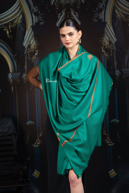 Pashtush India Womens Shawls Pashtush Womens Fine Wool Shawl, Hand Embroidered Kingri Design, Bottle Green
