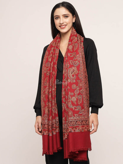 Pashtush India Womens Shawls Pashtush womens Fine Wool shawl, hand embroidery design, Maroon