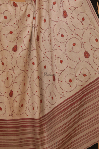 Pashtush India Womens Stoles and Scarves Scarf Pashtush womens Fine Wool shawl, jaal embroidery design, Beige
