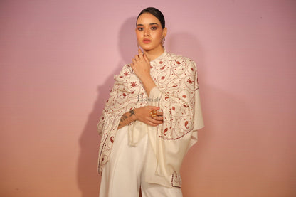 Pashtush India Womens Stoles and Scarves Scarf Pashtush womens Fine Wool shawl, jaal embroidery design, Ivory