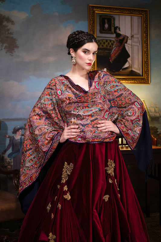 Pashtush India Womens Shawls Pashtush womens Fine Wool shawl, Kalamkari with outline embroidery design, Multicolour