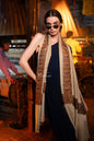 Pashtush India Womens Shawls Pashtush Womens Fine Wool Shawl, Kashmiri Embroidery, Ambi Daur With Metallic Border Design, Beige