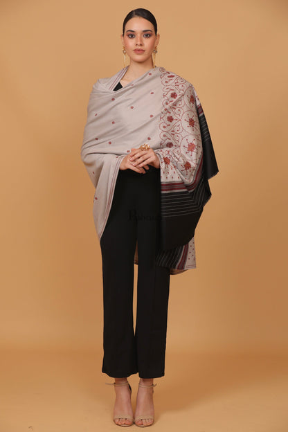 Pashtush India Womens Stoles and Scarves Scarf Pashtush womens Fine Wool shawl, kashmiri embroidery design, Dark Grey