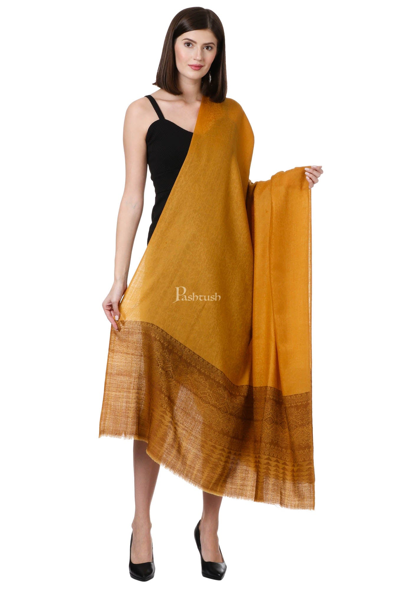 Pashtush India Womens Shawls Pashtush Womens Fine Wool Shawl, Marigold