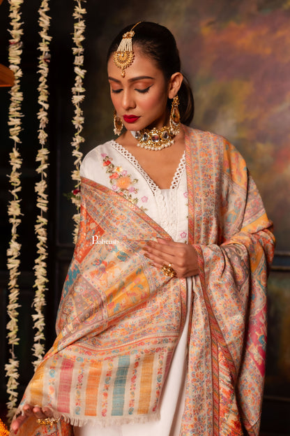 Pashtush India Womens Shawls Pashtush Womens Fine Wool Shawl, Miniature Art Design, Multicolour