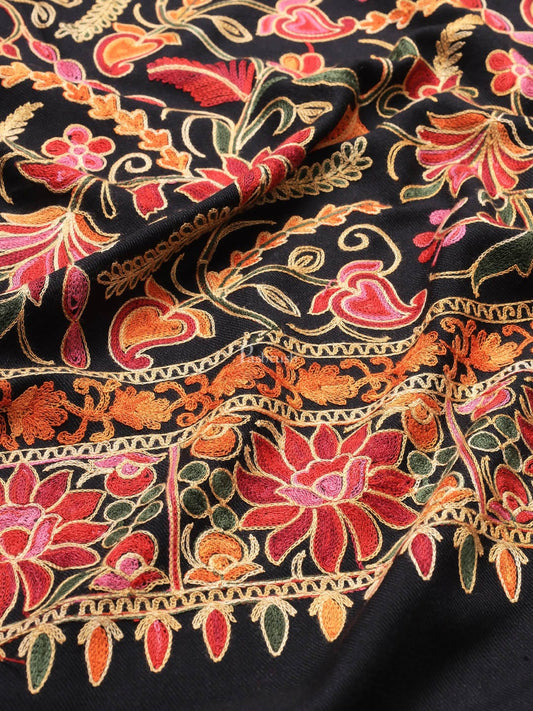Pashtush India Womens Shawls Pashtush womens Fine Wool shawl, nalki embroidery design, Black