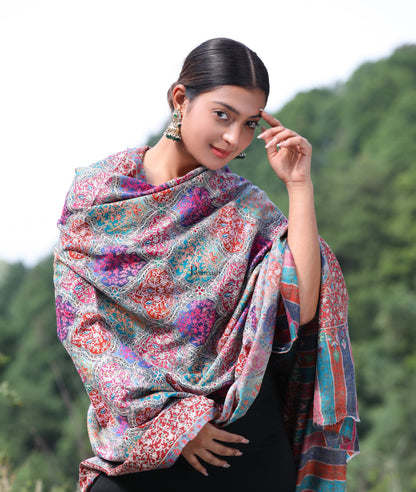 Pashtush India Womens Shawls Pashtush womens Fine Wool shawl, nalki embroidery design, Multicolour
