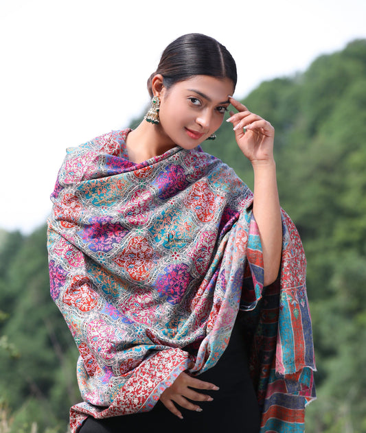 Pashtush India Womens Shawls Pashtush womens Fine Wool shawl, nalki embroidery design, Multicolour
