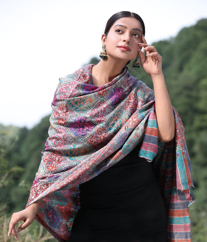 Pashtush India Womens Shawls Pashtush womens Fine Wool shawl, nalki embroidery design, Multicolour