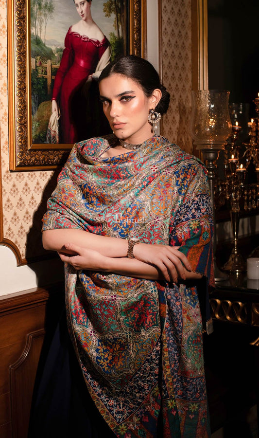 Pashtush India Womens Shawls Pashtush womens Fine Wool shawl, nalki embroidery design, Multicolour
