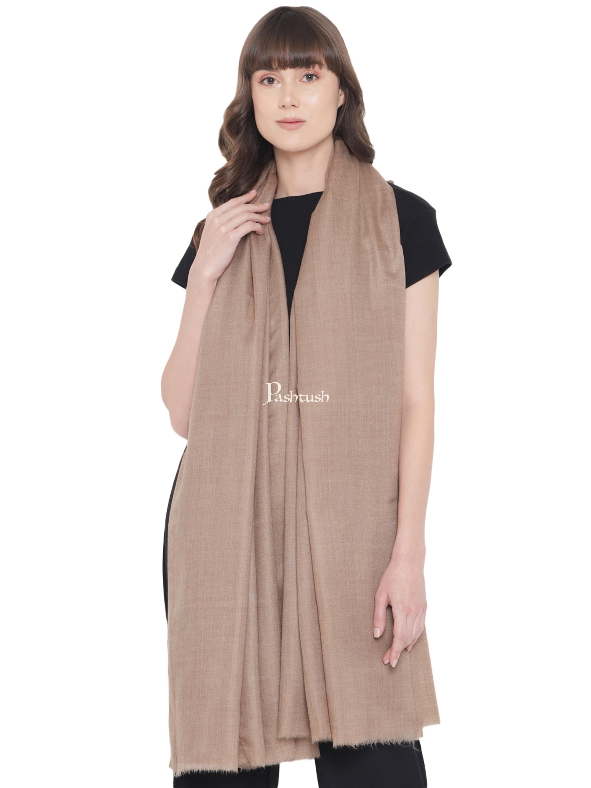 Pashtush India Womens Shawls Pashtush Womens Fine Wool Shawl, Natural, Extra Soft Warm - Light Weight, Taupe