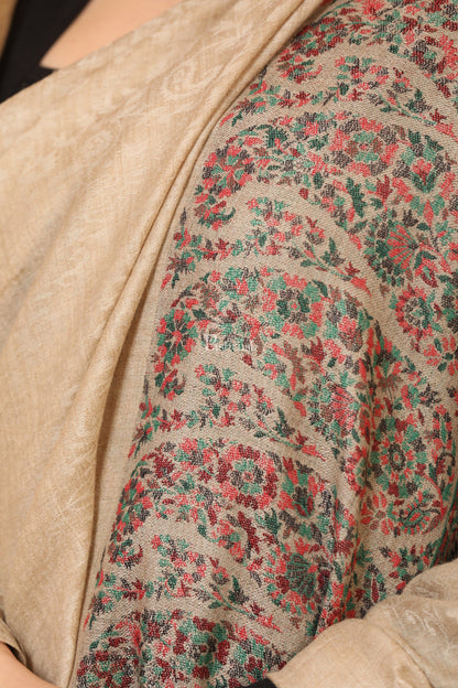 Pashtush India Womens Shawls Pashtush Womens Fine Wool Shawl, Paisley Palla, Woven Design, Natural Beige