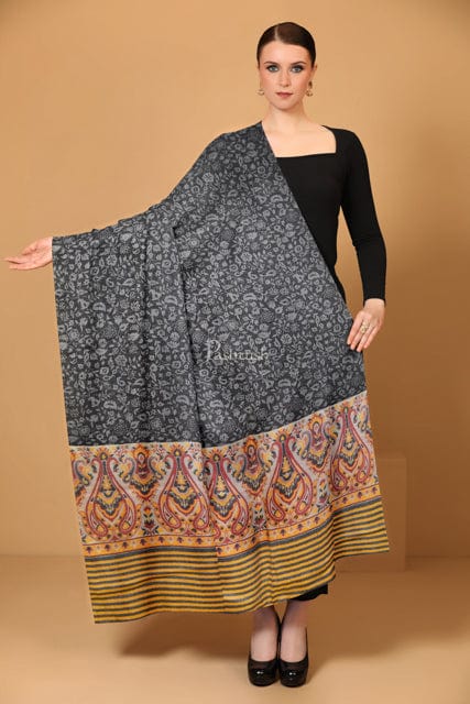 Pashtush India Womens Shawls Pashtush Womens Fine Wool Shawl, Paisley Weave Design , Black