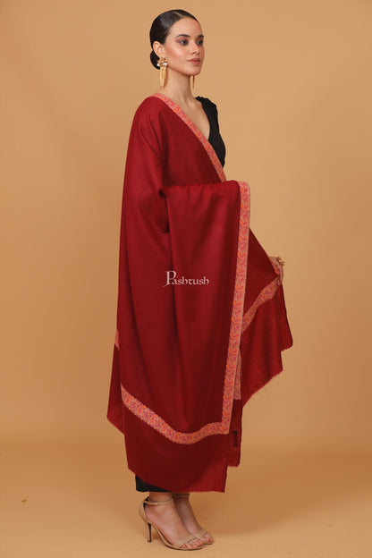Pashtush India Womens Stoles and Scarves Scarf Pashtush womens Fine Wool shawl, papier mache border design, Maroon