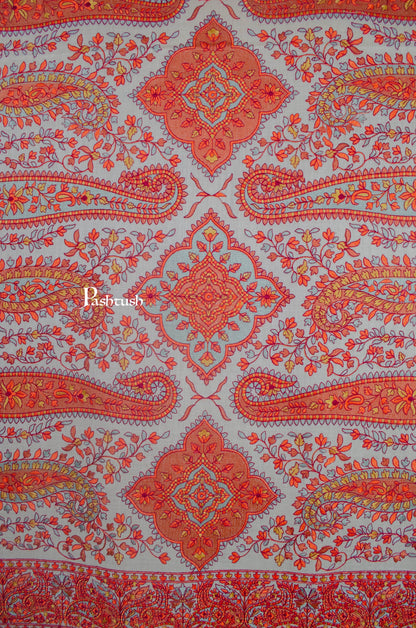 Pashtush India Womens Shawls Pashtush Womens Fine Wool Shawl, Papier Mache Embroidery, Kashmiri Jaal Design, Beige