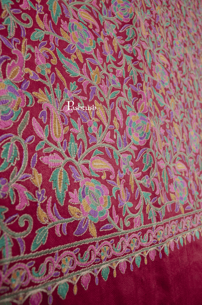 Pashtush India Womens Shawls Pashtush Womens Fine Wool Shawl, Papier Mache Embroidery, Kashmiri Jaal Design, Maroon