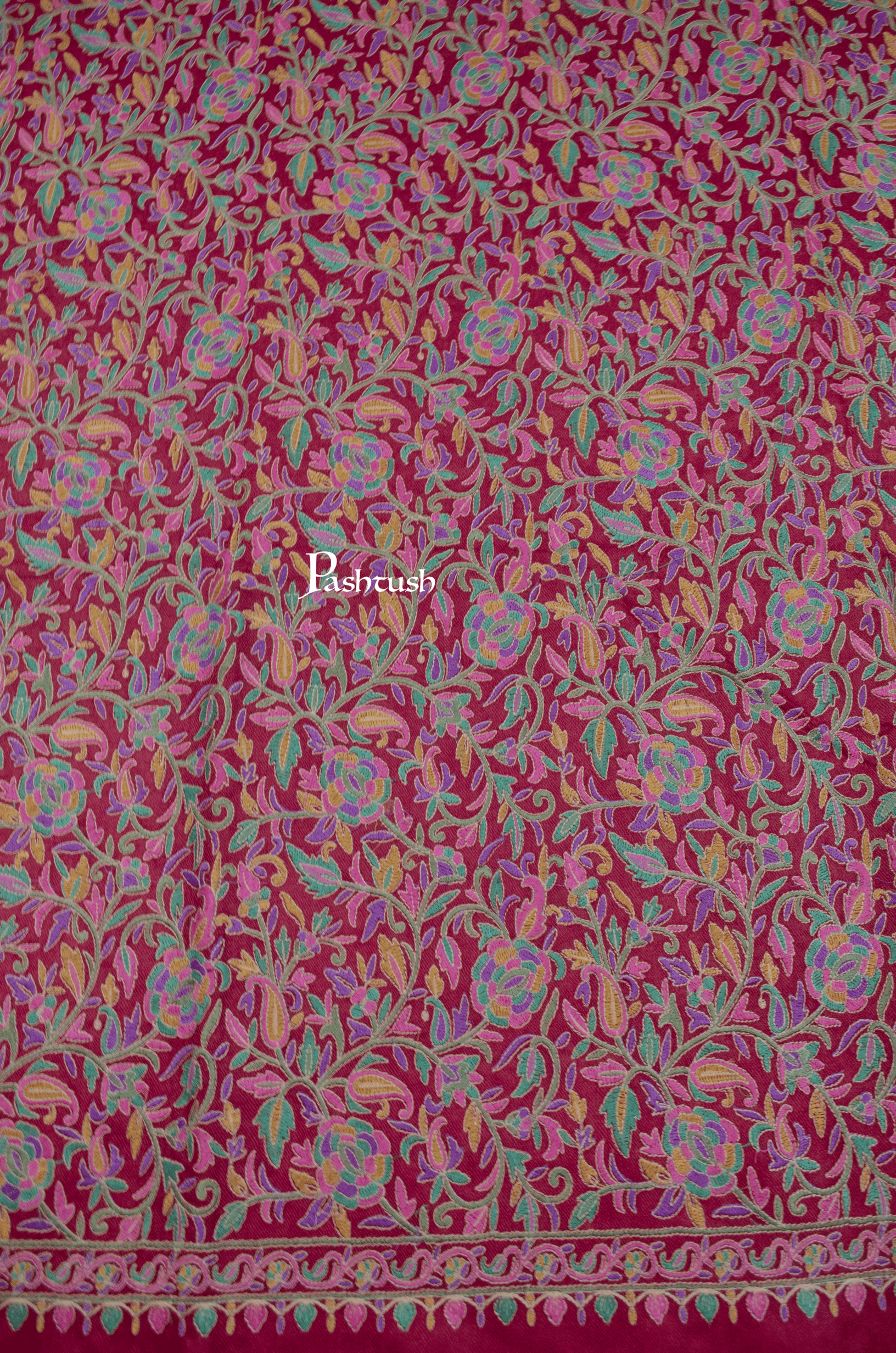 Pashtush India Womens Shawls Pashtush Womens Fine Wool Shawl, Papier Mache Embroidery, Kashmiri Jaal Design, Maroon