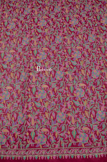 Pashtush India Womens Shawls Pashtush Womens Fine Wool Shawl, Papier Mache Embroidery, Kashmiri Jaal Design, Maroon