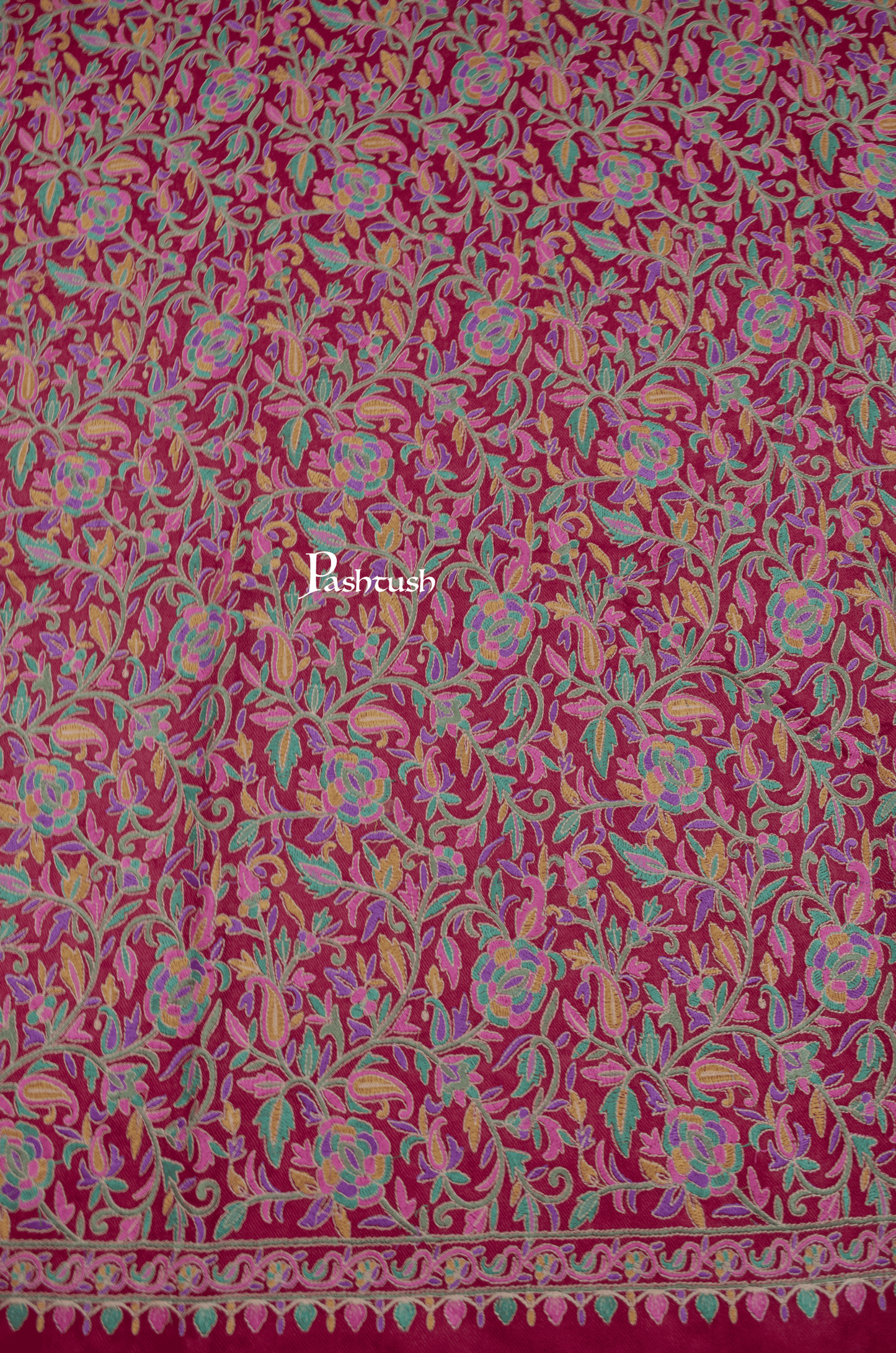 Pashtush India Womens Shawls Pashtush Womens Fine Wool Shawl, Papier Mache Embroidery, Kashmiri Jaal Design, Maroon