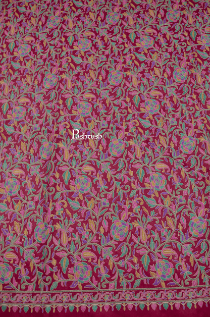 Pashtush India Womens Shawls Pashtush Womens Fine Wool Shawl, Papier Mache Embroidery, Kashmiri Jaal Design, Maroon