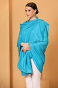 Pashtush India Womens Shawls Pashtush Womens Fine Wool Shawl, Self Paisley Weave, Extra Soft, Carolina Blue