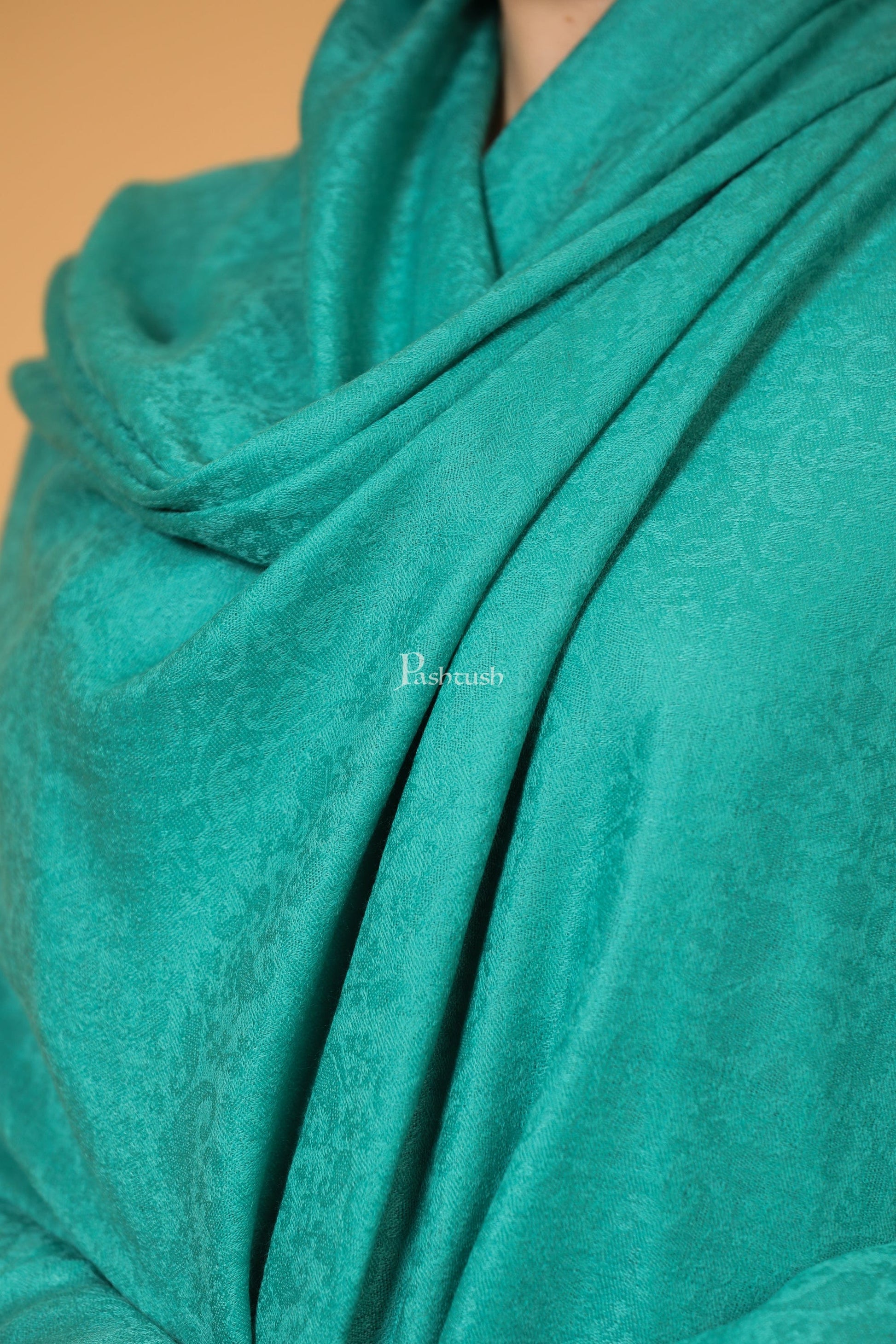 Pashtush India Womens Shawls Pashtush Womens Fine Wool Shawl, Self Paisley Weave, Extra Soft, Warm and Light, Arabic Green
