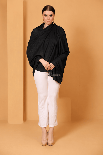 Pashtush India Womens Shawls Pashtush Womens Fine Wool Shawl, Self Paisley Weave, Extra Soft, Warm and Light, black