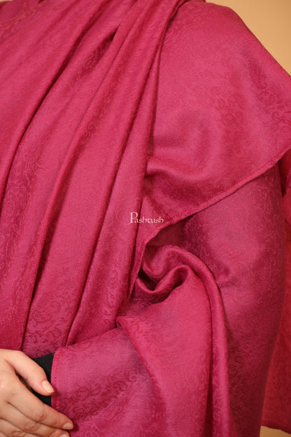 Pashtush India Womens Shawls Pashtush Womens Fine Wool Shawl, Self Paisley Weave, Extra Soft, Warm and Light, Hot Pink