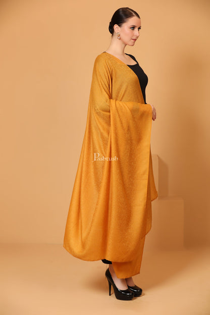 Pashtush India Womens Shawls Pashtush Womens Fine Wool Shawl, Self Paisley Weave, Extra Soft, Warm and Light, Mustard
