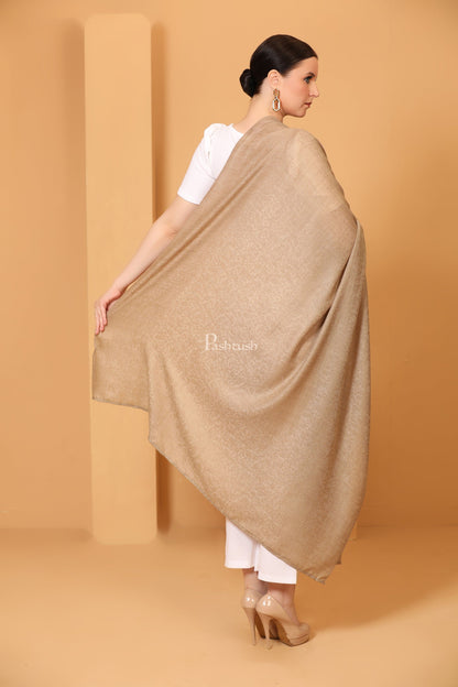 Pashtush India Womens Shawls Pashtush Womens Fine Wool Shawl, Self Paisley Weave, Extra Soft, Warm and Light, Natural Beige