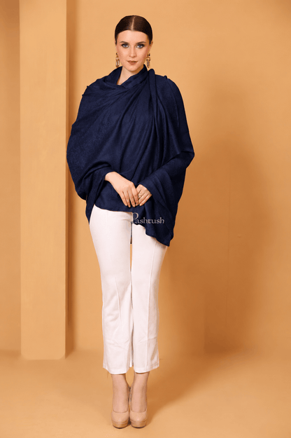 Pashtush India Womens Shawls Pashtush Womens Fine Wool Shawl, Self Paisley Weave, Extra Soft, Warm and Light, Navy Blue