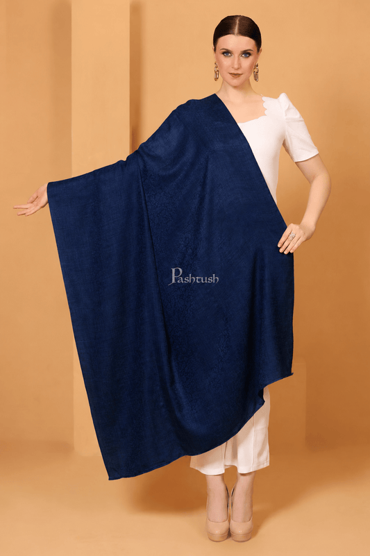 Pashtush India Womens Shawls Pashtush Womens Fine Wool Shawl, Self Paisley Weave, Extra Soft, Warm and Light, Navy Blue