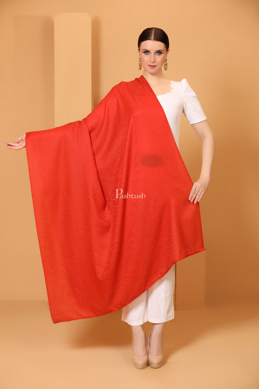 Pashtush India Womens Shawls Pashtush Womens Fine Wool Shawl, Self Paisley Weave, Extra Soft, Warm and Light Weight, Scarlet
