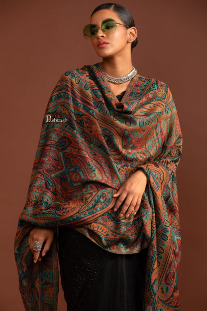 Pashtush India Womens Shawls Pashtush Womens Fine Wool Shawl, Soft and Warm, Light Weight, Ethnic Weave, Black