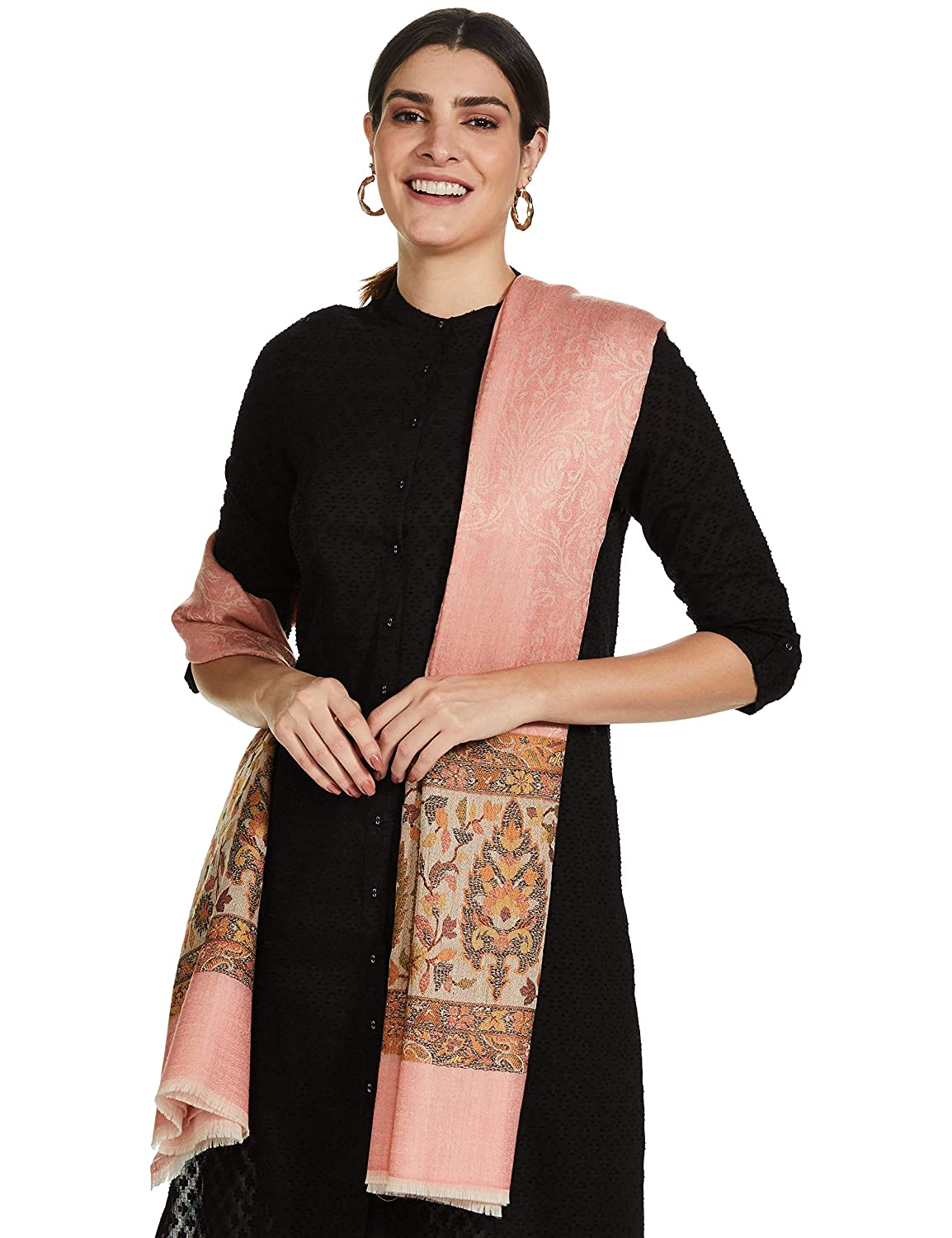 Pashtush India 100x200 Pashtush Womens Fine Wool Shawl, Soft Salmon Pink